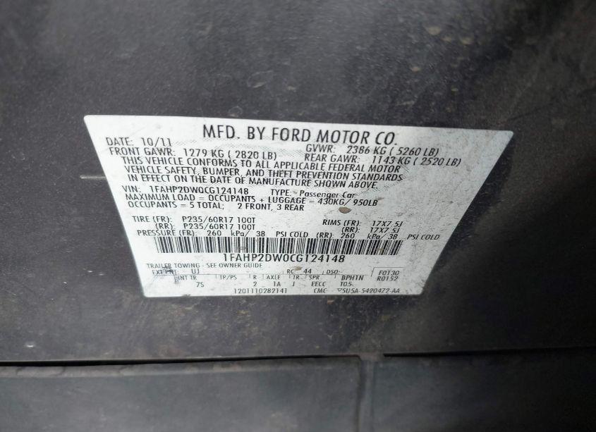 Photo 9 of 2012 Ford Taurus SE (VIN 1FAHP2DW0CG124148)