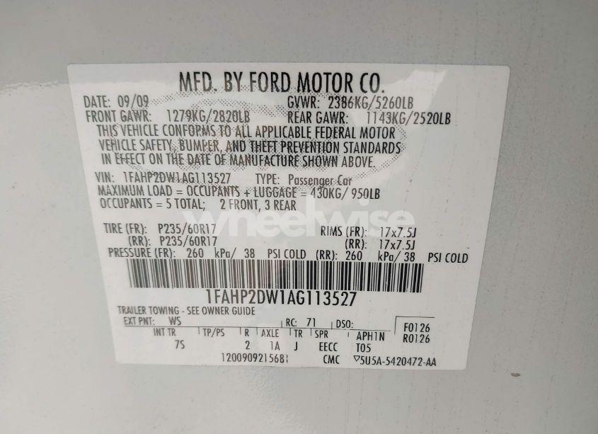 Photo 9 of 2010 Ford Taurus SE (VIN 1FAHP2DW1AG113527)