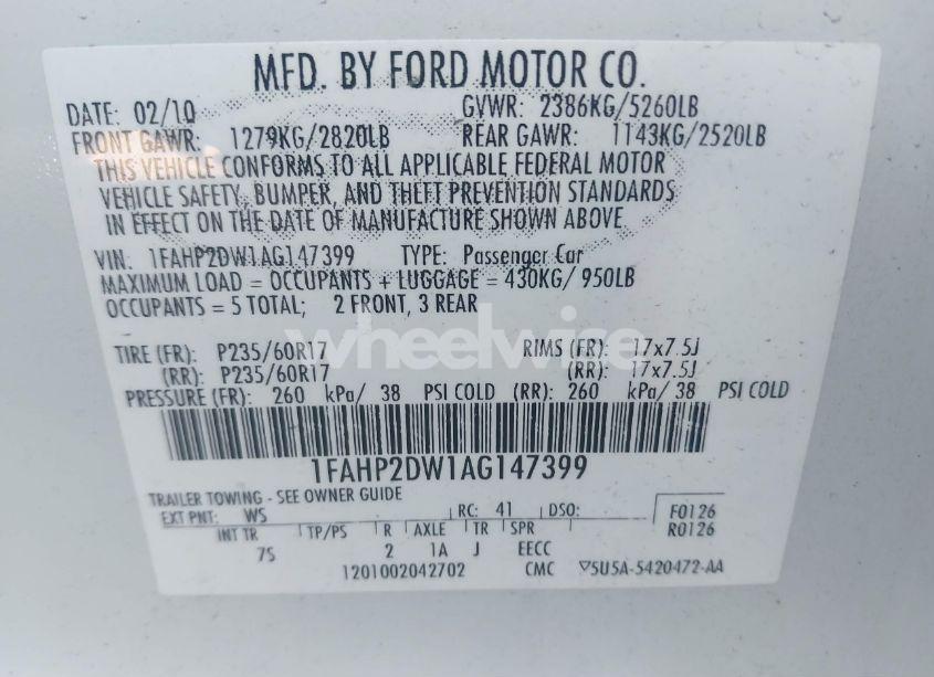 Photo 9 of 2010 Ford Taurus SE (VIN 1FAHP2DW1AG147399)