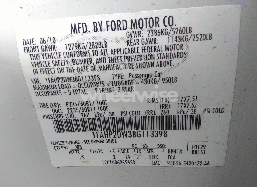 Photo 9 of 2011 Ford Taurus SE (VIN 1FAHP2DW3BG113398)