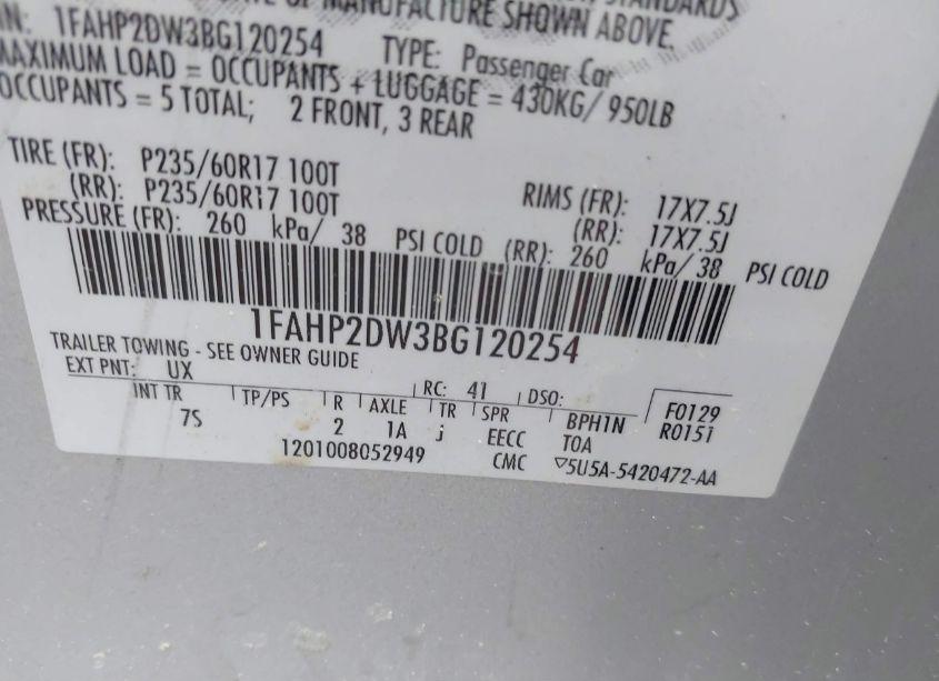 Photo 9 of 2011 Ford Taurus SE (VIN 1FAHP2DW3BG120254)