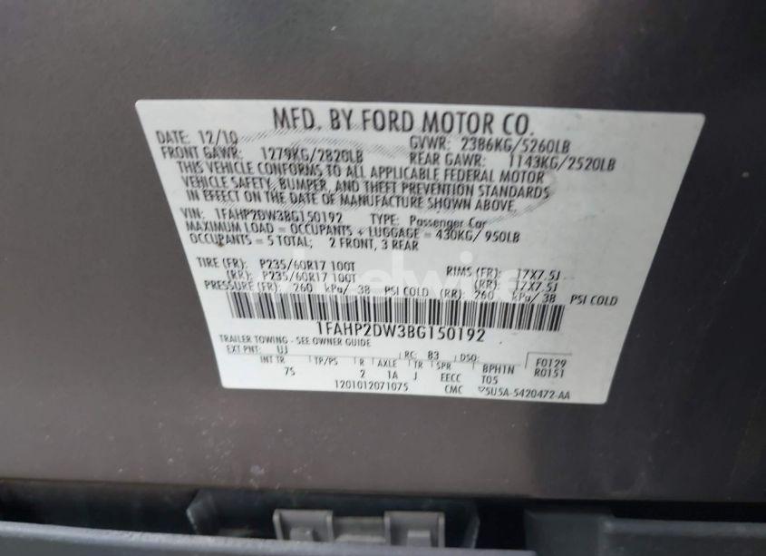 Photo 9 of 2011 Ford Taurus SE (VIN 1FAHP2DW3BG150192)