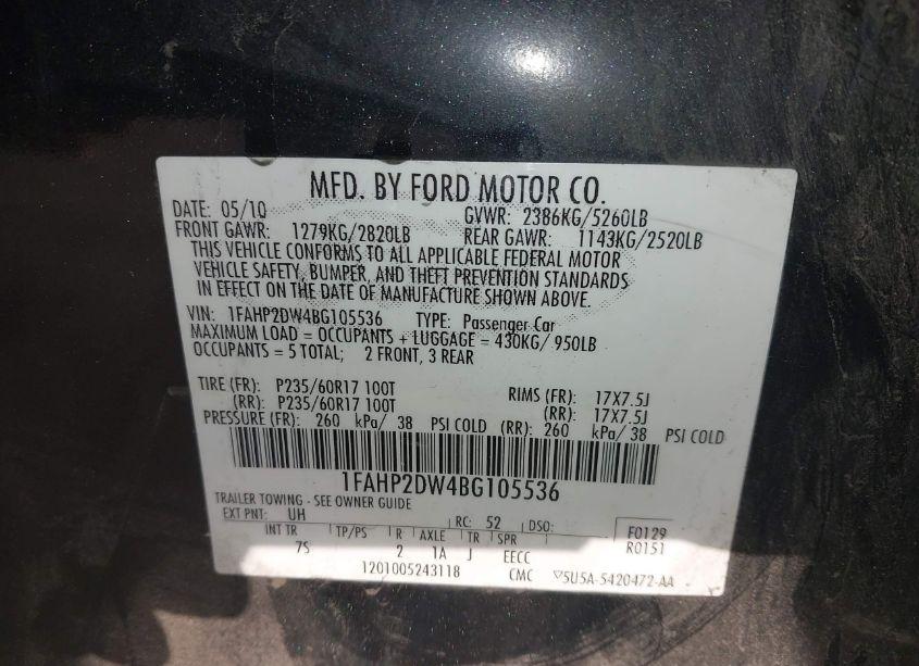 Photo 9 of 2011 Ford Taurus SE (VIN 1FAHP2DW4BG105536)
