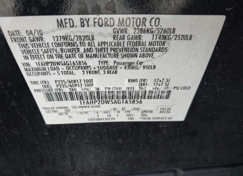 Photo 9 of 2010 Ford Taurus SE (VIN 1FAHP2DW5AG165856)