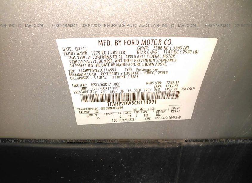 Photo 9 of 2012 Ford Taurus SE (VIN 1FAHP2DW5CG114991)