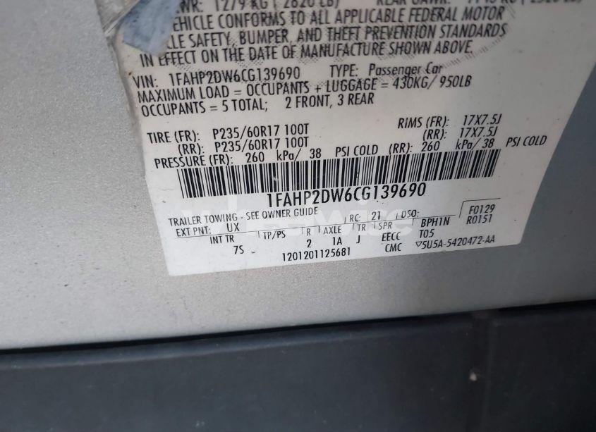 Photo 9 of 2012 Ford Taurus SE (VIN 1FAHP2DW6CG139690)