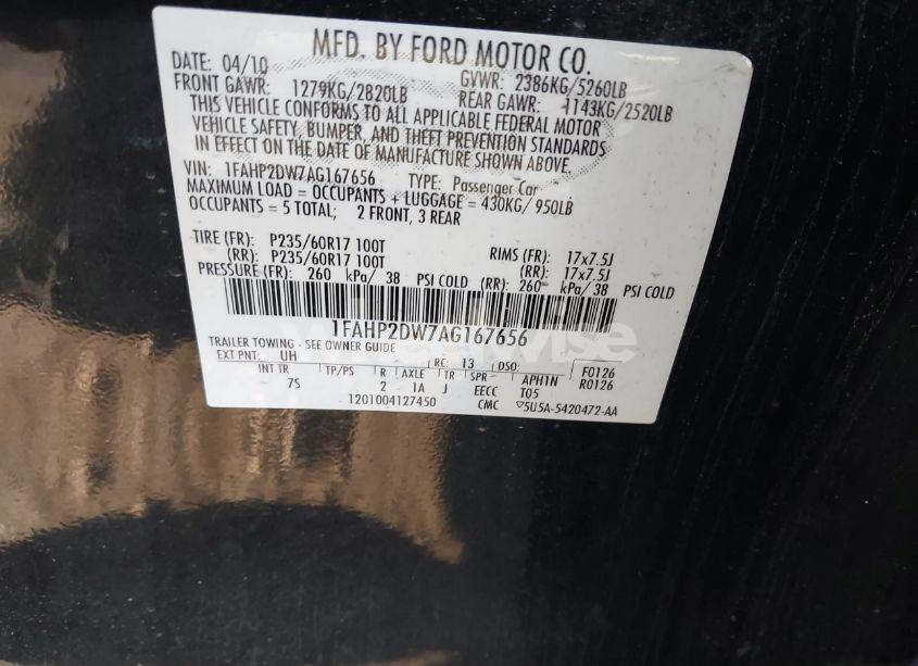 Photo 9 of 2010 Ford Taurus SE (VIN 1FAHP2DW7AG167656)