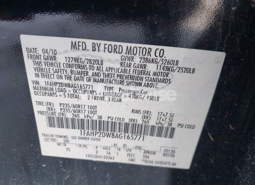 Photo 9 of 2010 Ford Taurus SE (VIN 1FAHP2DW8AG165771)