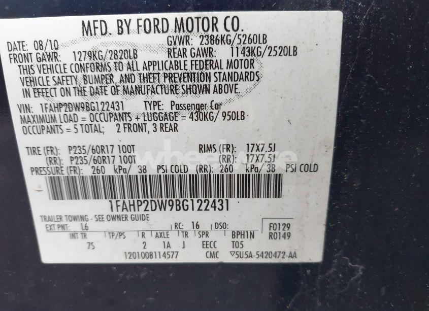 Photo 9 of 2011 Ford Taurus SE (VIN 1FAHP2DW9BG122431)