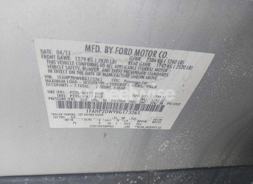 Photo 9 of 2011 Ford Taurus SE (VIN 1FAHP2DW9BG173265)