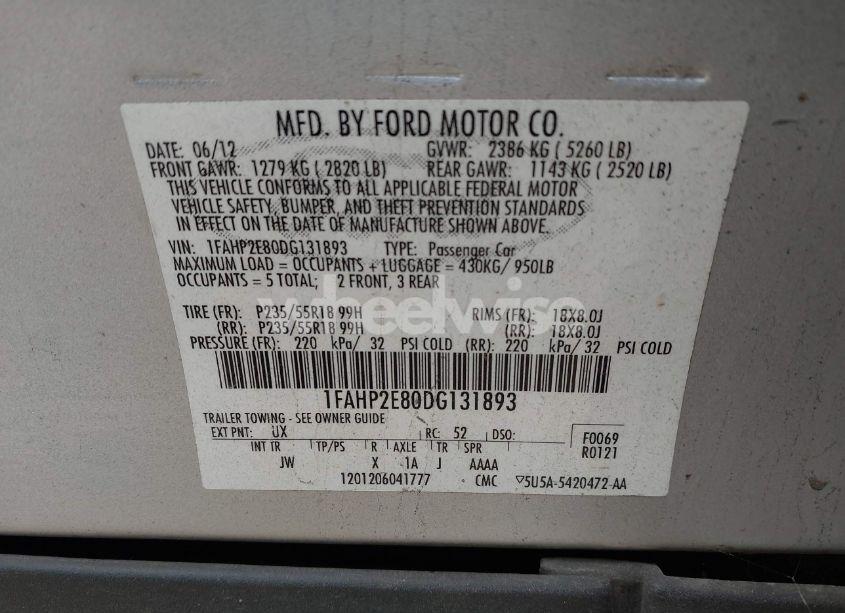 Photo 9 of 2013 Ford Taurus SEL (VIN 1FAHP2E80DG131893)