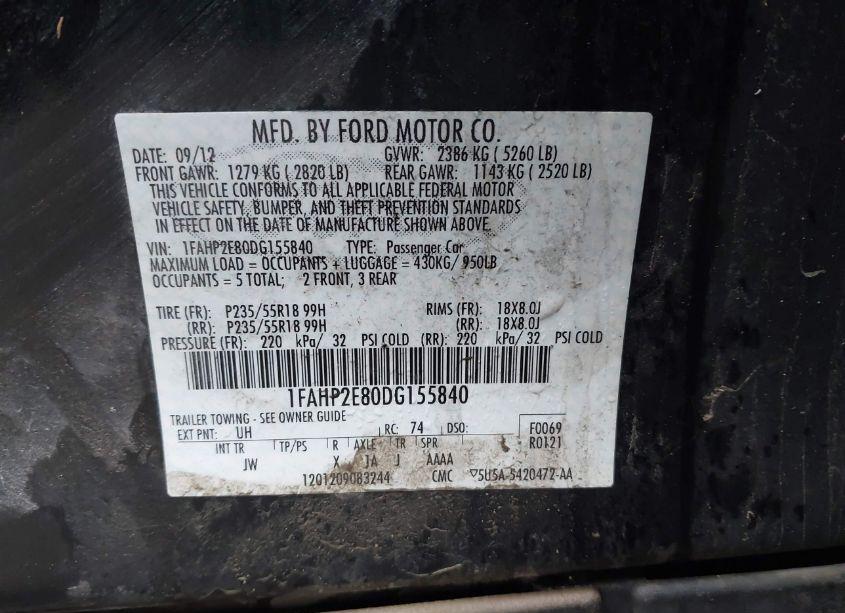 Photo 9 of 2013 Ford Taurus SEL (VIN 1FAHP2E80DG155840)