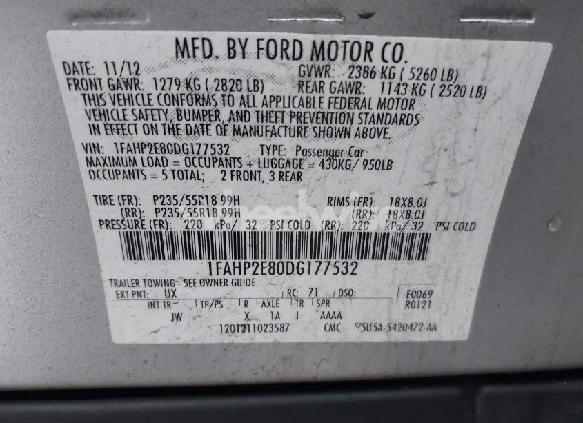 Photo 9 of 2013 Ford Taurus SEL (VIN 1FAHP2E80DG177532)