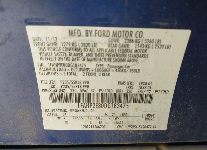 Photo 9 of 2013 Ford Taurus SEL (VIN 1FAHP2E80DG183475)