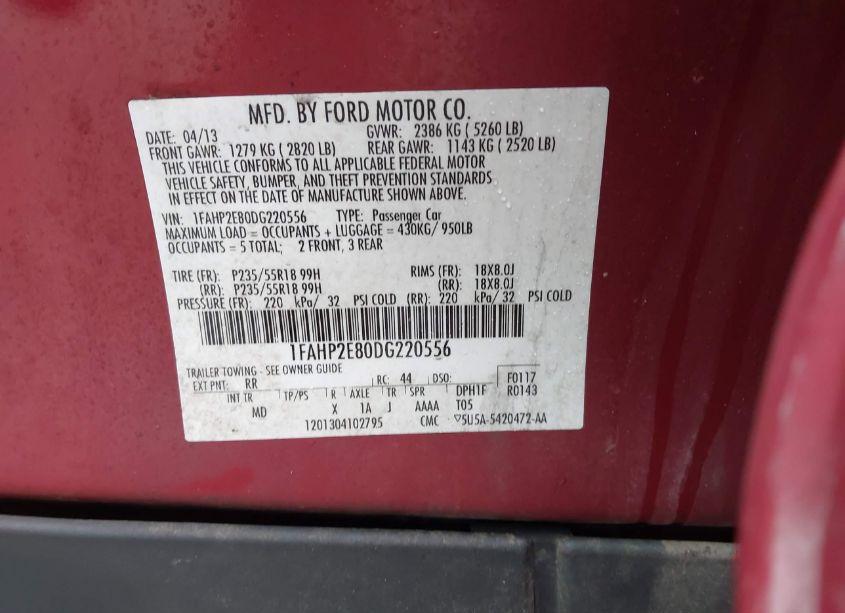 Photo 9 of 2013 Ford Taurus SEL (VIN 1FAHP2E80DG220556)