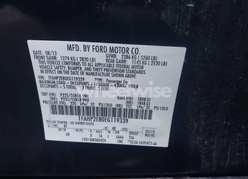 Photo 9 of 2014 Ford Taurus SEL (VIN 1FAHP2E80EG119339)