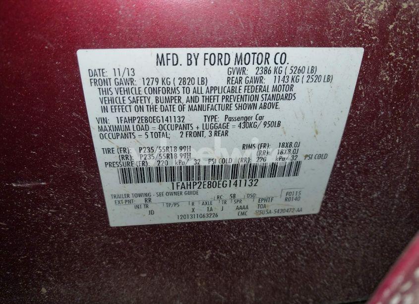 Photo 9 of 2014 Ford Taurus SEL (VIN 1FAHP2E80EG141132)