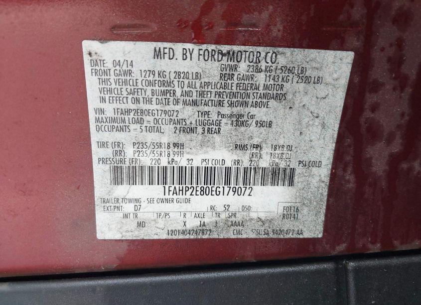 Photo 9 of 2014 Ford Taurus SEL (VIN 1FAHP2E80EG179072)