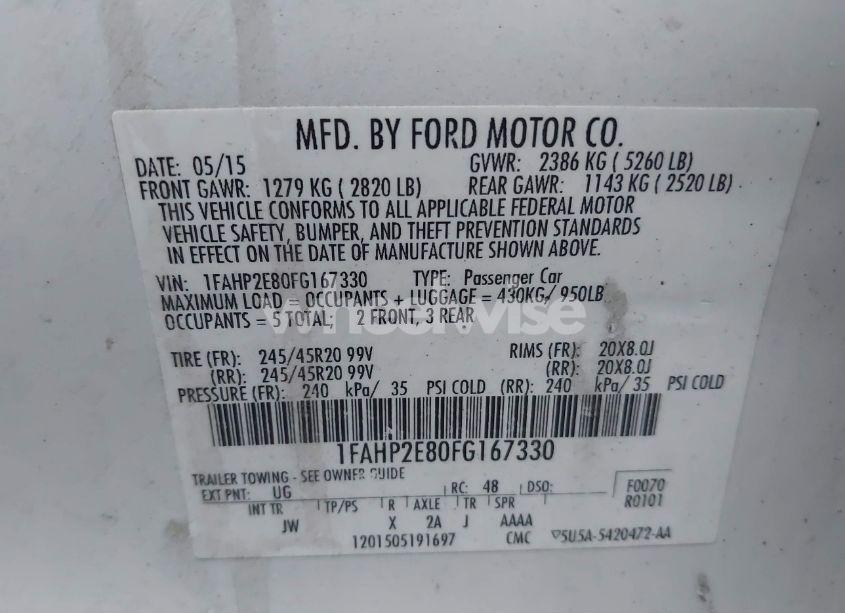 Photo 9 of 2015 Ford Taurus SEL (VIN 1FAHP2E80FG167330)