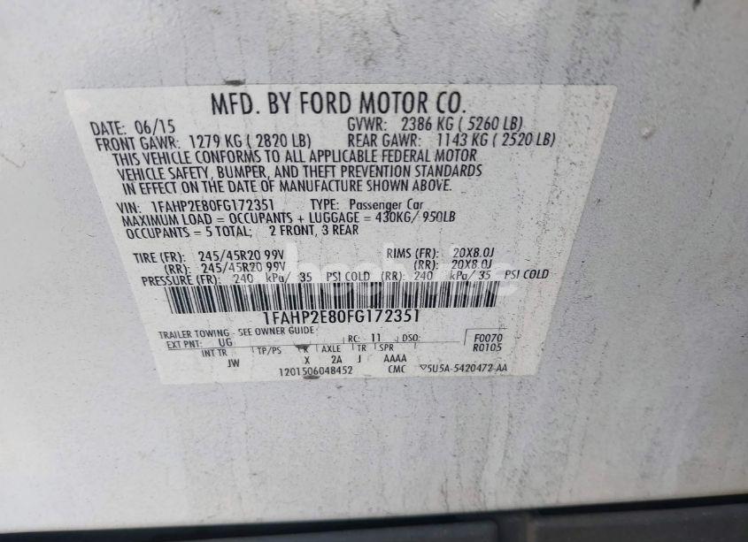 Photo 9 of 2015 Ford Taurus SEL (VIN 1FAHP2E80FG172351)