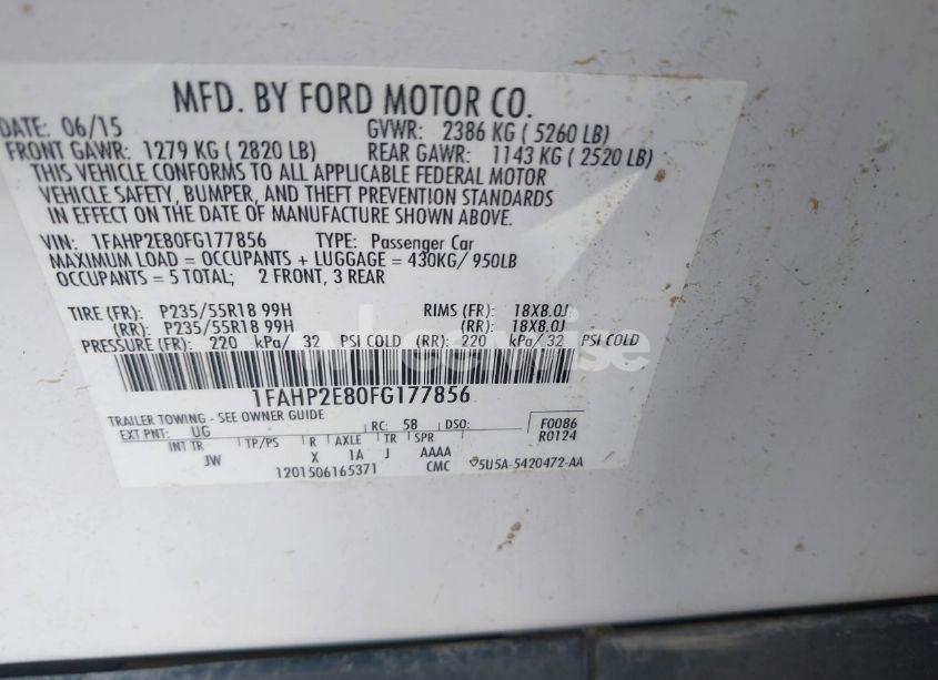Photo 9 of 2015 Ford Taurus SEL (VIN 1FAHP2E80FG177856)