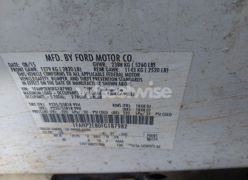 Photo 9 of 2015 Ford Taurus SEL (VIN 1FAHP2E80FG187982)