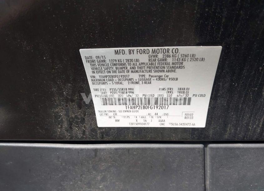 Photo 9 of 2015 Ford Taurus SEL (VIN 1FAHP2E80FG192017)