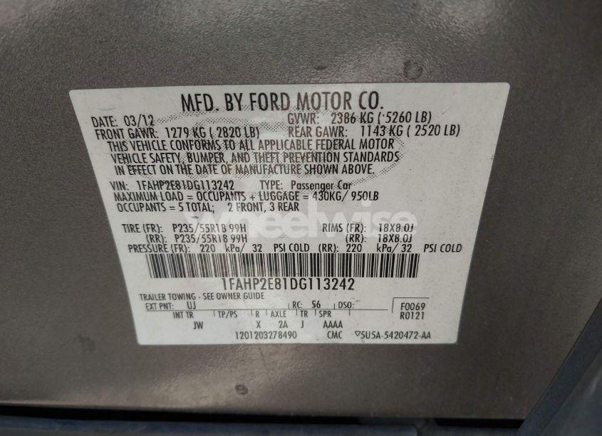 Photo 9 of 2013 Ford Taurus SEL (VIN 1FAHP2E81DG113242)