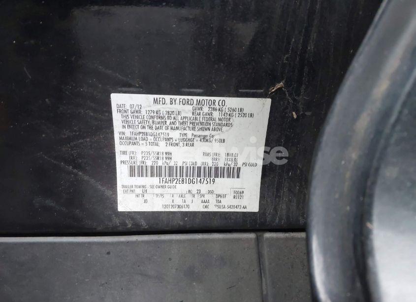 Photo 9 of 2013 Ford Taurus SEL (VIN 1FAHP2E81DG147519)