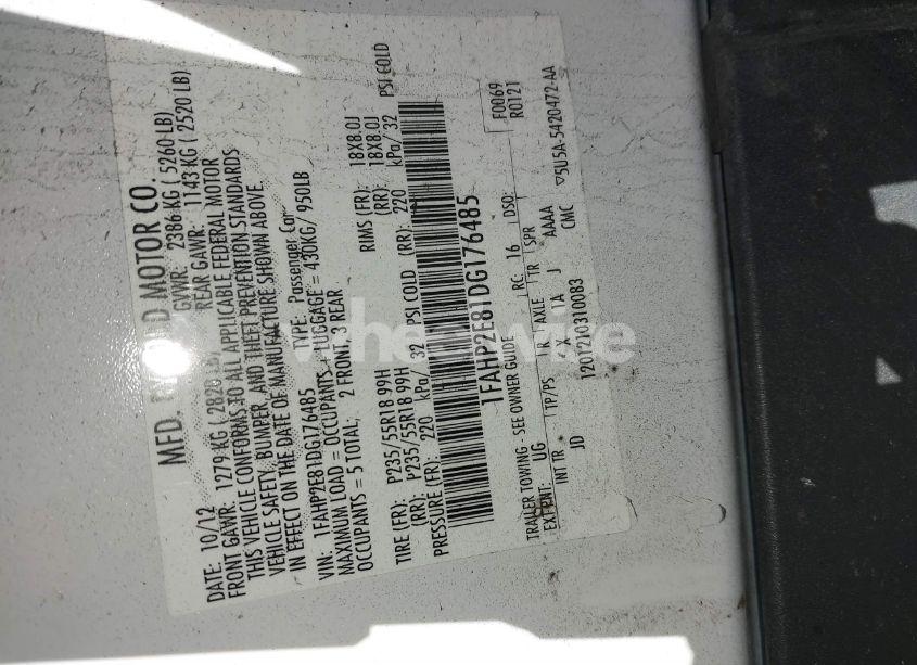 Photo 9 of 2013 Ford Taurus SEL (VIN 1FAHP2E81DG176485)