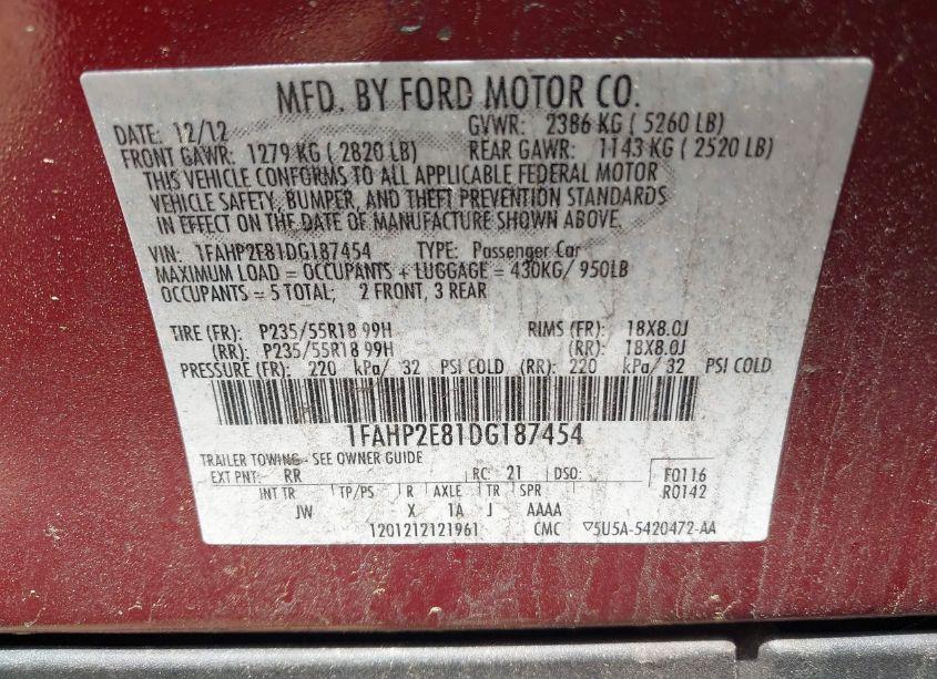 Photo 9 of 2013 Ford Taurus SEL (VIN 1FAHP2E81DG187454)