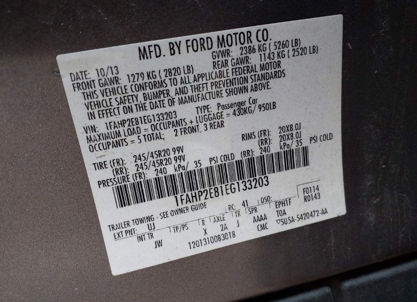 Photo 9 of 2014 Ford Taurus SEL (VIN 1FAHP2E81EG133203)