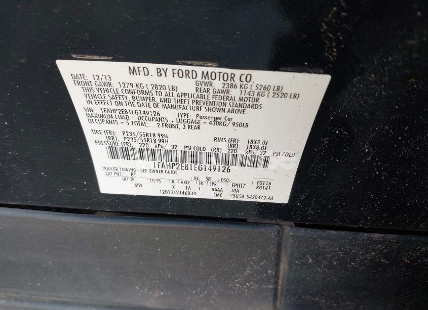 Photo 9 of 2014 Ford Taurus SEL (VIN 1FAHP2E81EG149126)