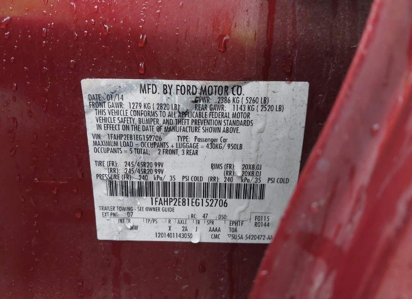 Photo 9 of 2014 Ford Taurus SEL (VIN 1FAHP2E81EG152706)