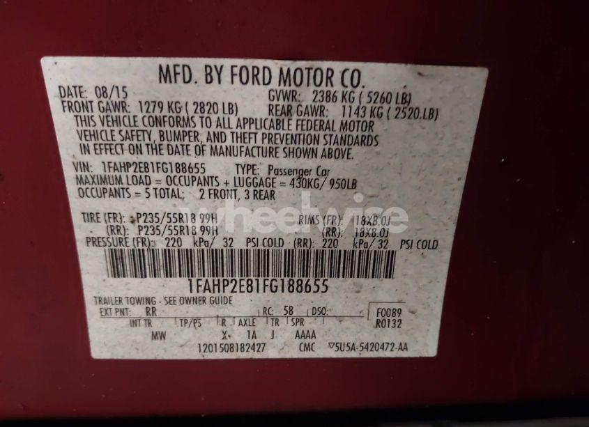 Photo 9 of 2015 Ford Taurus SEL (VIN 1FAHP2E81FG188655)