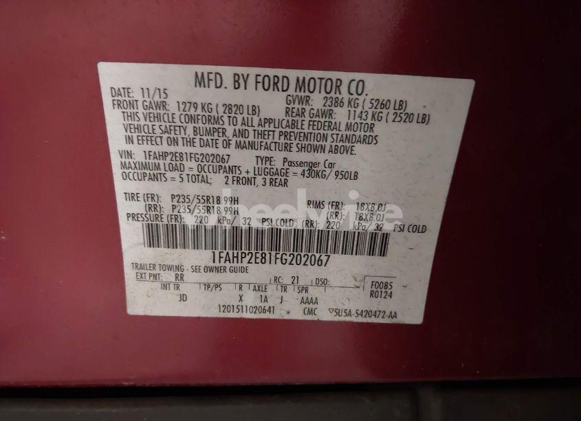 Photo 9 of 2015 Ford Taurus SEL (VIN 1FAHP2E81FG202067)