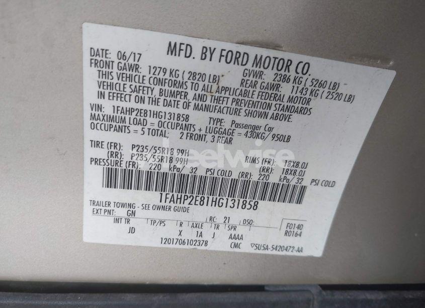 Photo 9 of 2017 Ford Taurus SEL (VIN 1FAHP2E81HG131858)