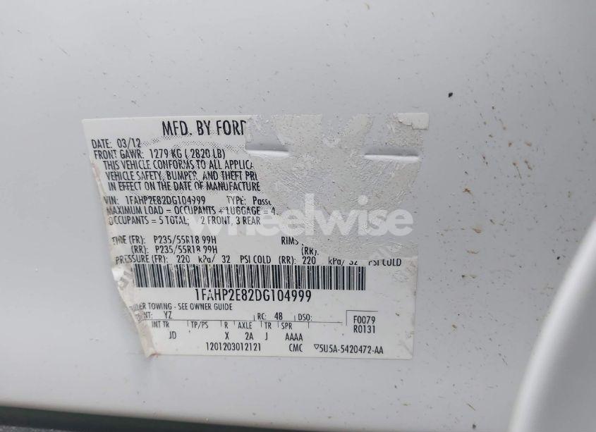 Photo 9 of 2013 Ford Taurus SEL (VIN 1FAHP2E82DG104999)