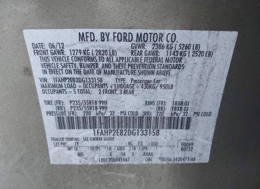 Photo 9 of 2013 Ford Taurus SEL (VIN 1FAHP2E82DG133158)