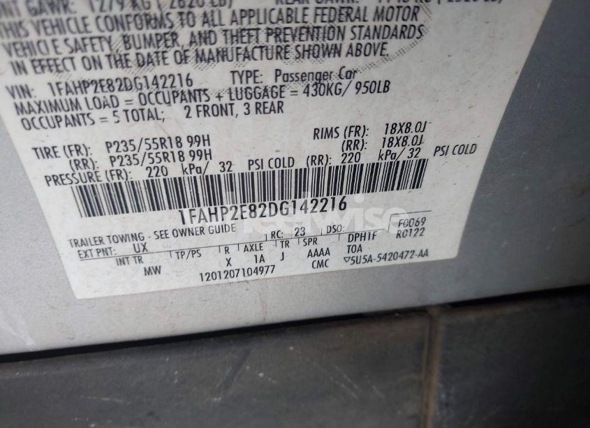 Photo 9 of 2013 Ford Taurus SEL (VIN 1FAHP2E82DG142216)