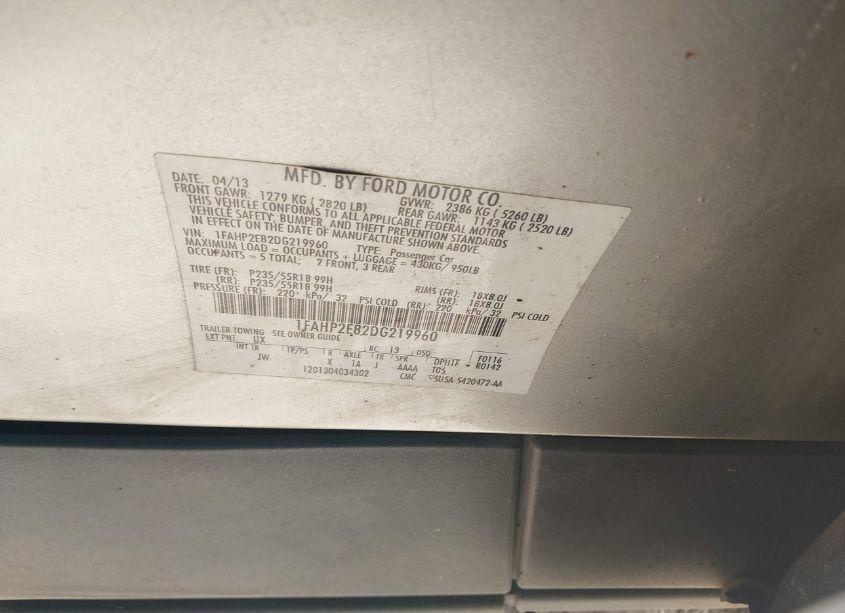 Photo 9 of 2013 Ford Taurus SEL (VIN 1FAHP2E82DG219960)