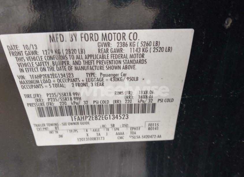 Photo 9 of 2014 Ford Taurus SEL (VIN 1FAHP2E82EG134523)