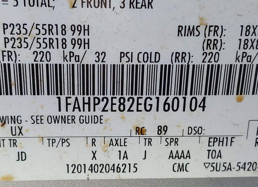 Photo 9 of 2014 Ford Taurus SEL (VIN 1FAHP2E82EG160104)