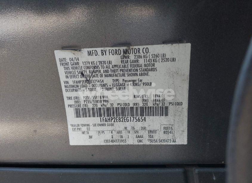 Photo 9 of 2014 Ford Taurus SEL (VIN 1FAHP2E82EG175654)