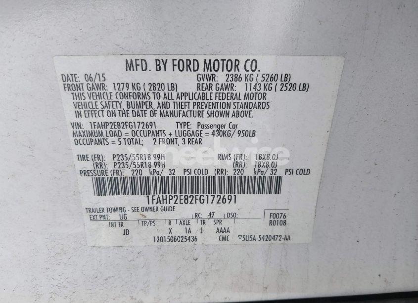 Photo 9 of 2015 Ford Taurus SEL (VIN 1FAHP2E82FG172691)