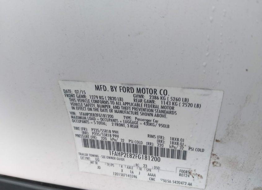 Photo 9 of 2015 Ford Taurus SEL (VIN 1FAHP2E82FG181200)