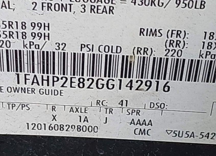 Photo 9 of 2016 Ford Taurus SEL (VIN 1FAHP2E82GG142916)