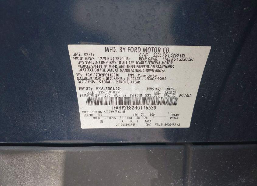 Photo 9 of 2017 Ford Taurus SEL (VIN 1FAHP2E82HG116530)