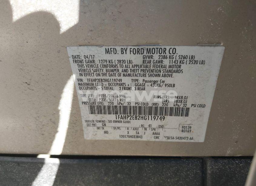 Photo 9 of 2017 Ford Taurus SEL (VIN 1FAHP2E82HG119749)