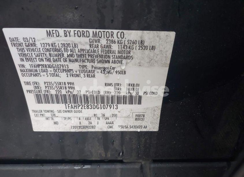 Photo 9 of 2013 Ford Taurus SEL (VIN 1FAHP2E83DG107913)